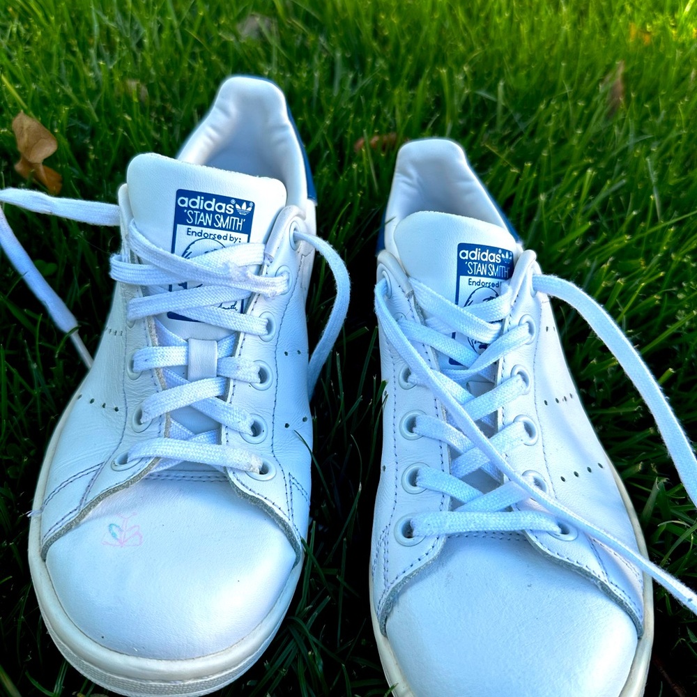 Adidas Originals Stan Smith Shoes White Blue Kids Junior Size 4